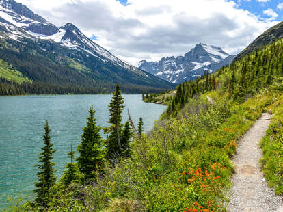 Mount Gould and Allen Mountain rising, in Many Glacier of Glacier National Park, Montana, USA.