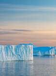 A glacier at sunset in Greenland. 