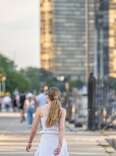woman walking along Chicago's lakefront trail