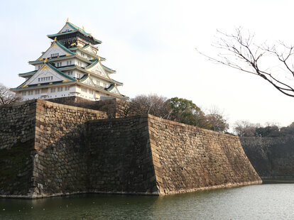Osaka Castle, in Japan, shown in the winter