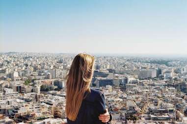 Woman with blond hair in Greece