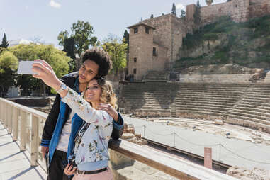 Couple taking selfie while traveling