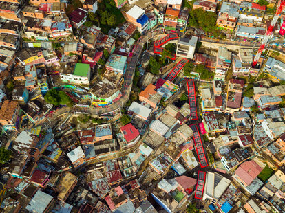 An aerial view of the Grafitti Tour in the commune 13 of Medellín