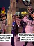 Clarabelle Cow dancing at Disneyland After Dark: Pride Nite