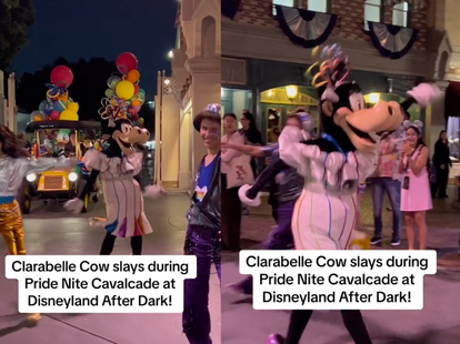 Clarabelle Cow dancing at Disneyland After Dark: Pride Nite