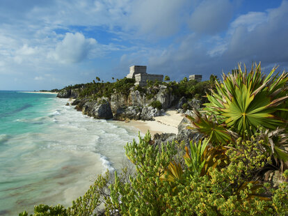Mexico, Tulum, archeological and ancient Maya site of Tulum, which is also near the Yucatan peninsula.