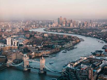 The View of London and the London Bridge from The Shard in London, United Kingdom.