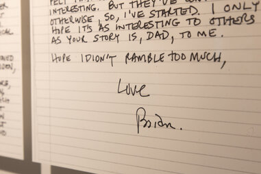 Handwritten letter by Brian Butterick at the “Brian Butterick {Hattie Hathaway} and all they loved” exhibit