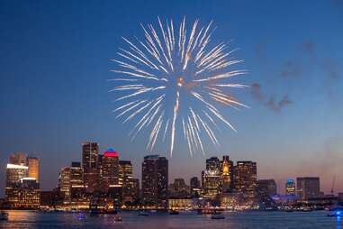 Boston Skyline with fireworks