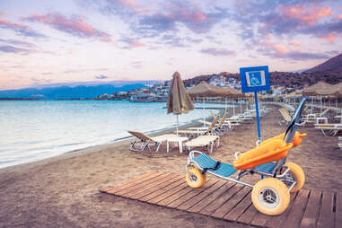 Beach wheelchair on beach