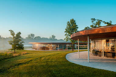 exterior view of the river building at grace farms