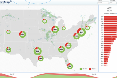 A map of the delays and cancellations in the United States.