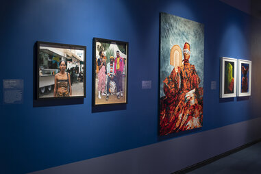 Installation view, Africa Fashion. Brooklyn Museum, June 23 – October 22, 2023.