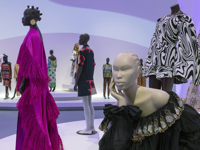 Installation view, Africa Fashion. Brooklyn Museum, June 23 – October 22, 2023.