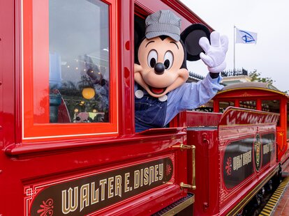 Mickey waving from the Walt Disney World Railroad