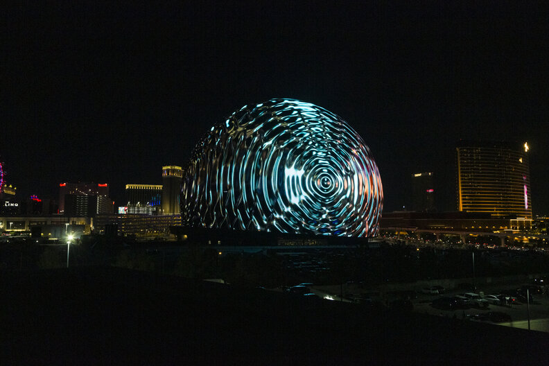 Sphere lights up for the first time in celebration of Independence Day on July 04, 2023 in Las Vegas, Nevada.