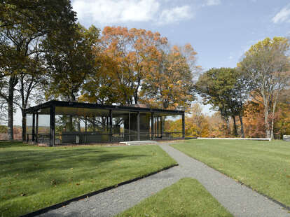 exterior view of philip johnson's glass house 