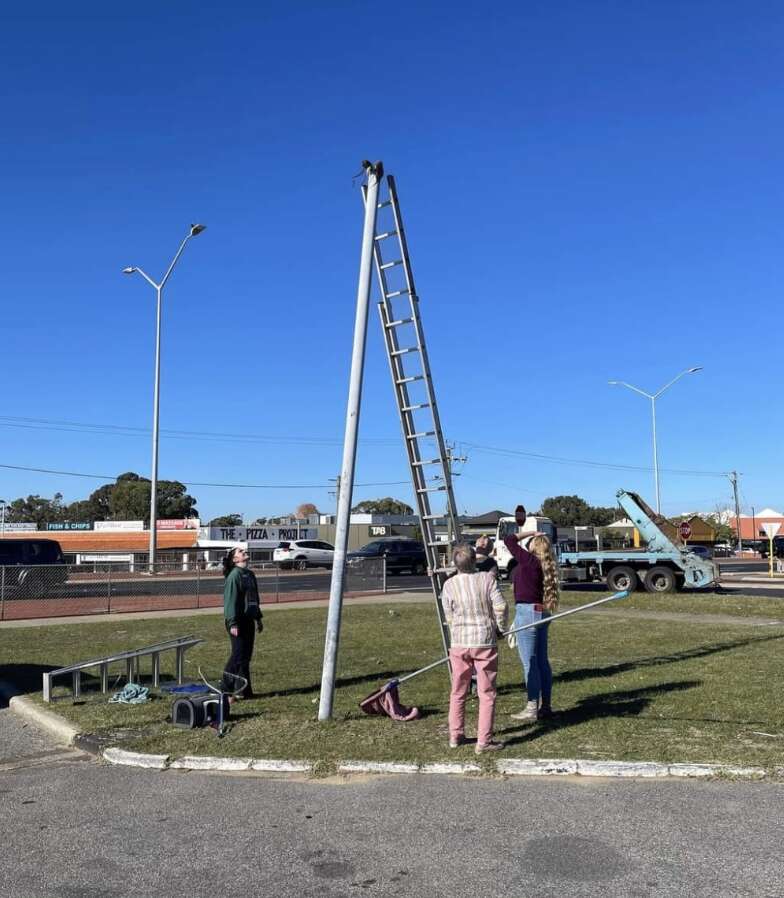 woman climbing ladder