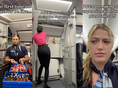 Flight Attendants filming TikToks.