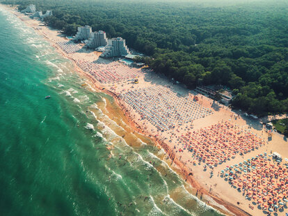 Aerial view of Albena beach resort in Bulgaria.