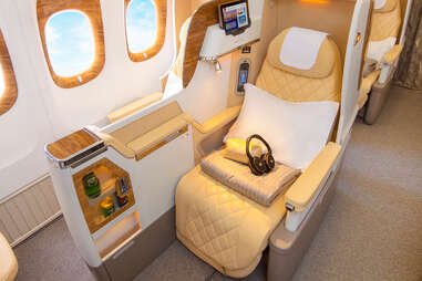 Business class seat on Emirates flight