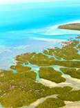 An aerial view of the Florida Keys during a sunny day. 