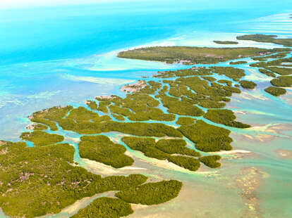 An aerial view of the Florida Keys during a sunny day.