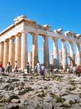 tourists gathering around parthenon in athens, greece