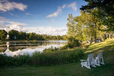 lounge chairs overlooking rangeley lake