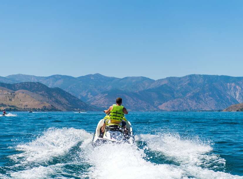 man jet skiing on lake chelan 