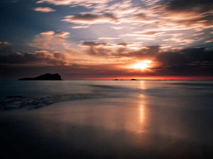 Sunset in Cala Comte beach in Spain. It is ranked as one of the best sunsets in Europe.