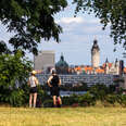 view of Leipzig skyline in Saxony, Germany