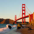 Golden Gate Bridge in San Francisco at sunset.