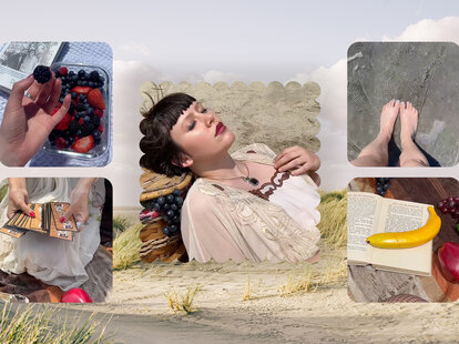 stills from mad women at sea tiktoks over beach background