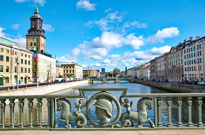 view of gothenburg from bridge on river