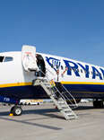  Ryanair aircraft at the airport. Captain pilot greetings. Boeing 737-800. 