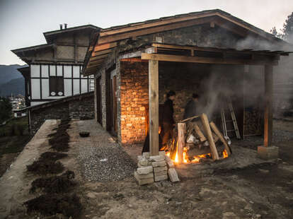 Exterior of bath house at Gangtey Lodge