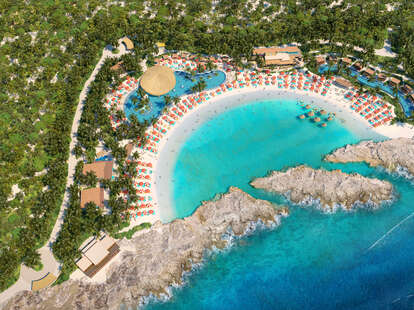 royal caribbean adults only beach cococay aerial shot
