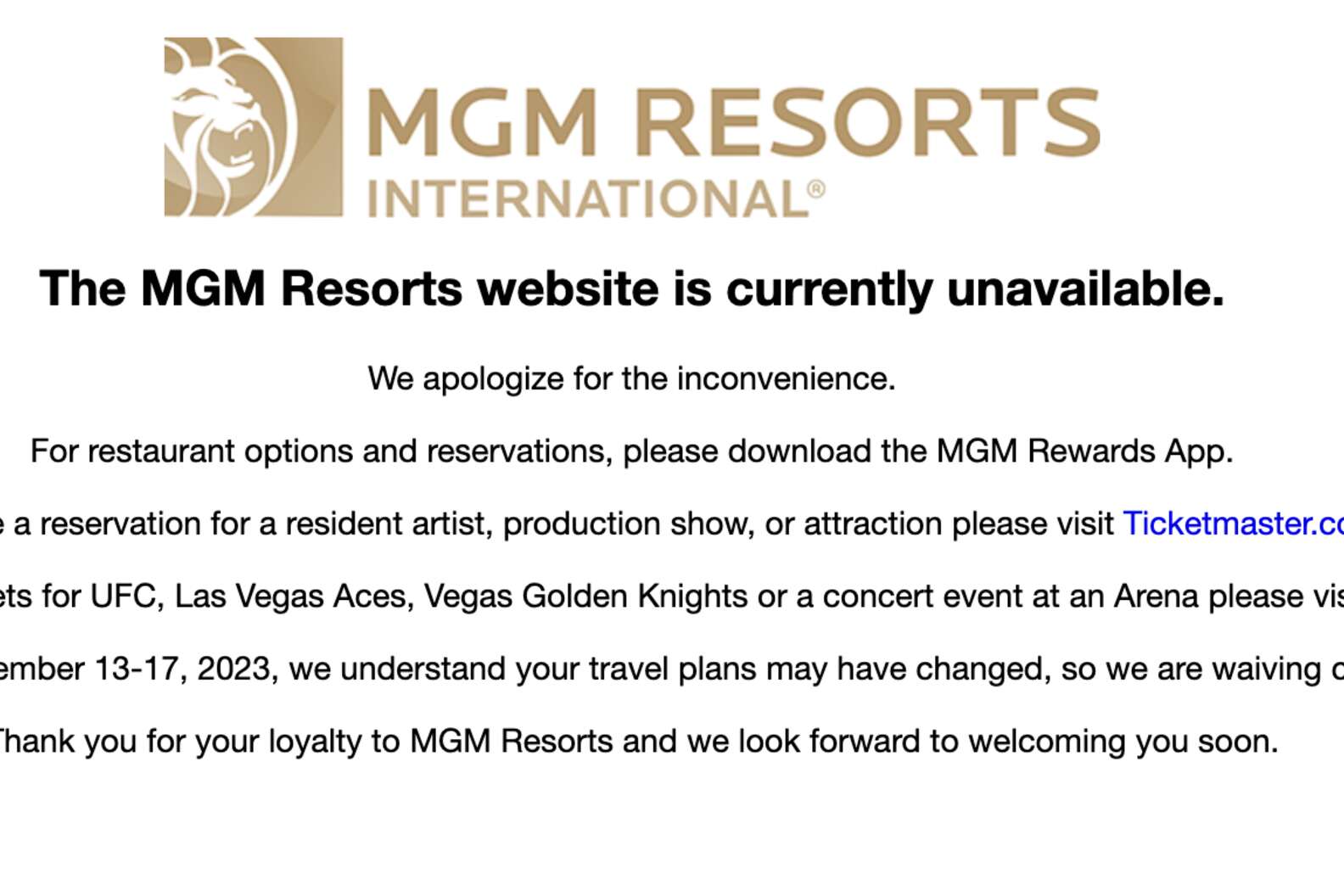 Screenshot via MGM Resorts