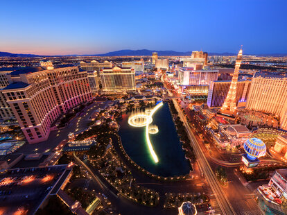 Cityscape view of Las Vegas during sunset