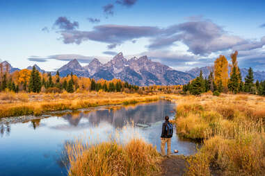 Hiker in Grand Teton National Park in the fall