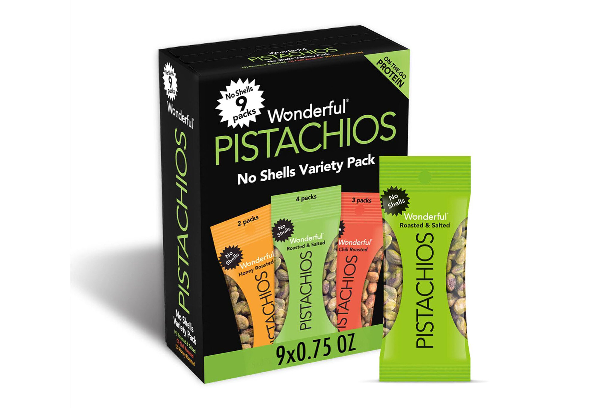 Multi-pack of shelled, flavored pistachios