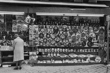 Woman at a souvenir shop in 1975, Mont Saint-Michel, Normandy