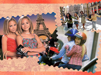 scrapbook photos of stills from teen travel movies