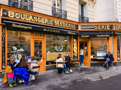 General view of the Boulangerie Moderne in the 5th quarter of Paris, which is part of the real-life locations for the Netflix TV Series “Emily In Paris."