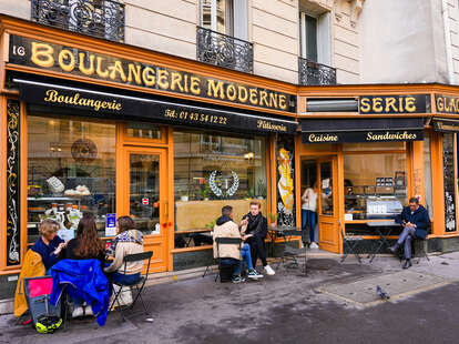 General view of the Boulangerie Moderne in the 5th quarter of Paris, which is part of the real-life locations for the Netflix TV Series "Emily In Paris."