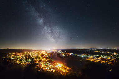 Milky Way over light pollution on the Rhine River