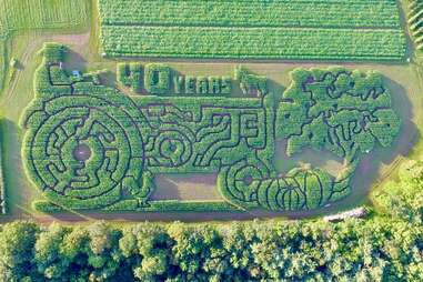 aerial view of tractor corn maze design
