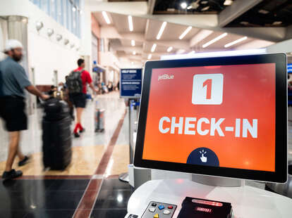 A jetBlue kiosk is seen at Hartsfield-Jackson Atlanta International Airport