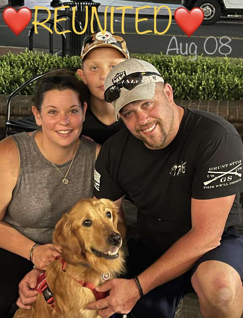 Golden retriever reunites with her family